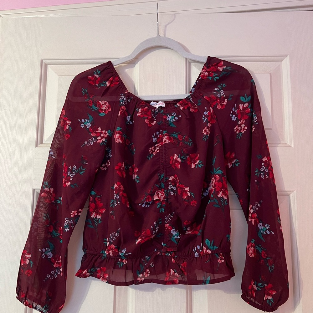 Floral Burgundy Girls Sugar and Jade Blouse